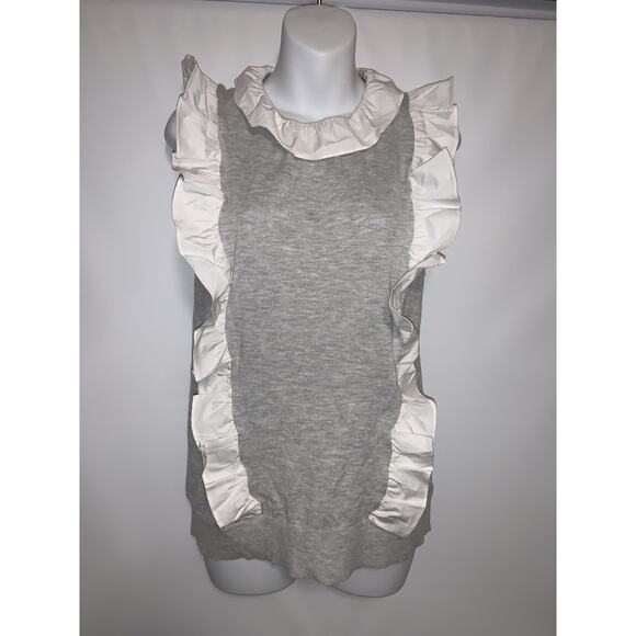 Ted Baker Tops - Ted Baker Womens Top Size 3 (6-8) Blouse Sleeveless Ruffle Gray And White